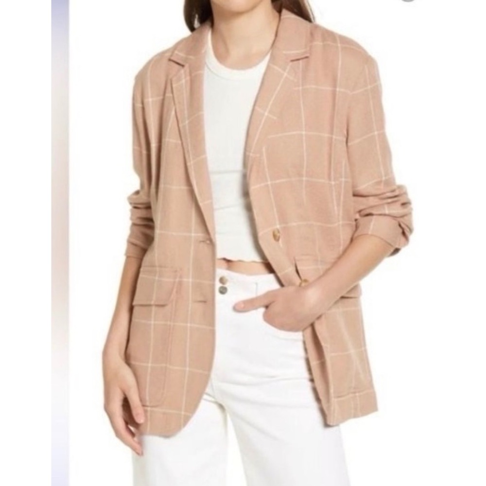 Madewell Dorset Blazer Windowpane Linen Blend Cedar Pink Brown Jacket Size M